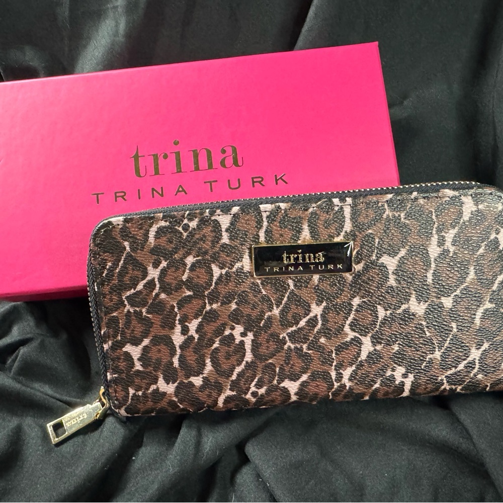 Trina Turk Brown Leopard Wallet with box